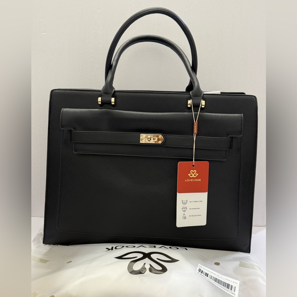 LOVEVOOK 17inch Laptop Handbag for Women,Waterproof PU Leather Crossbody Black - Picture 3 of 11
